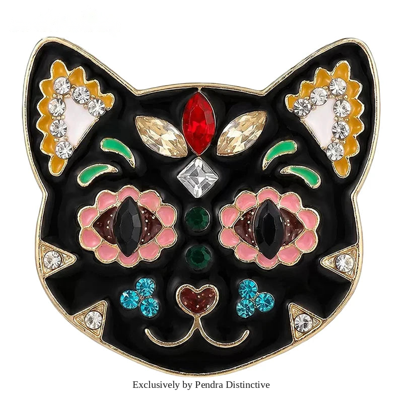 PENDRA Flower Cat Head Brooch