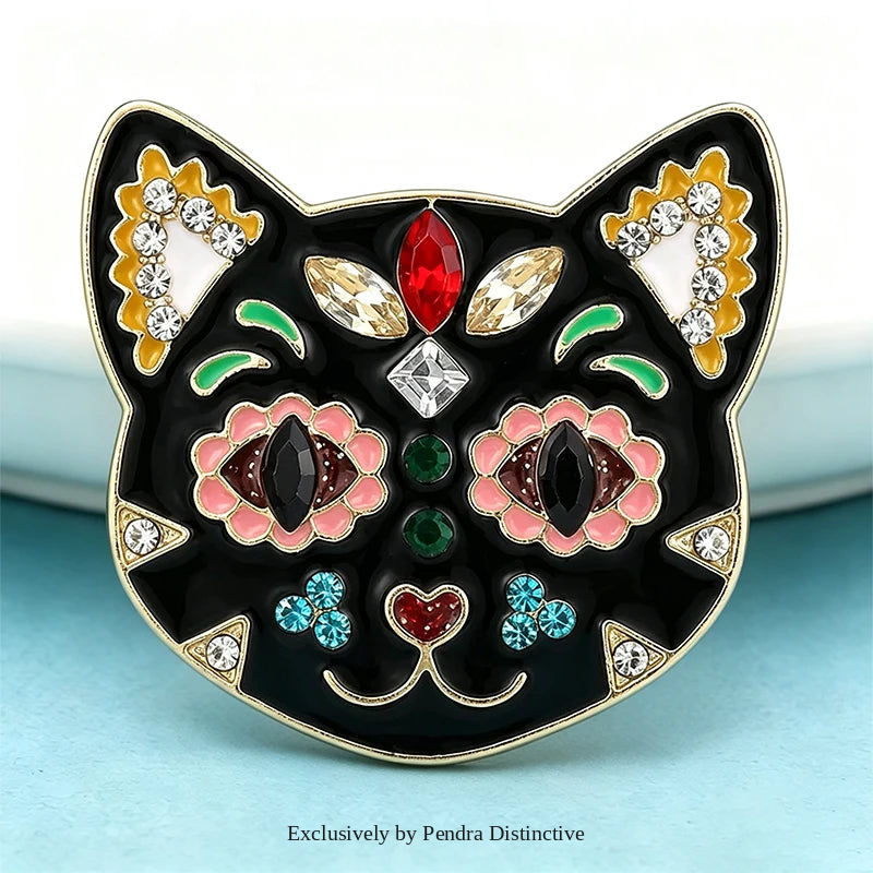 PENDRA Flower Cat Head Brooch