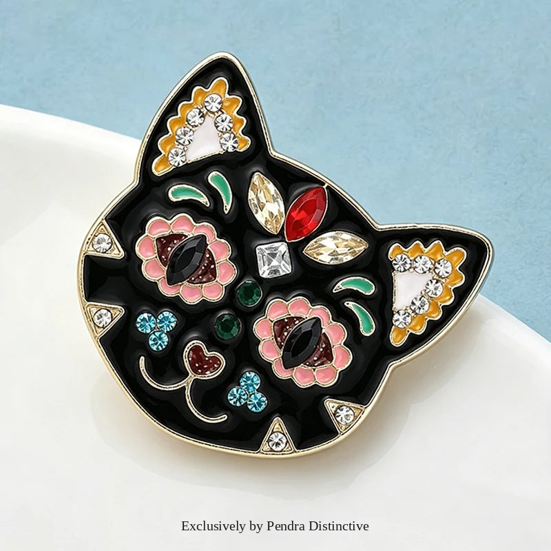 PENDRA Flower Cat Head Brooch
