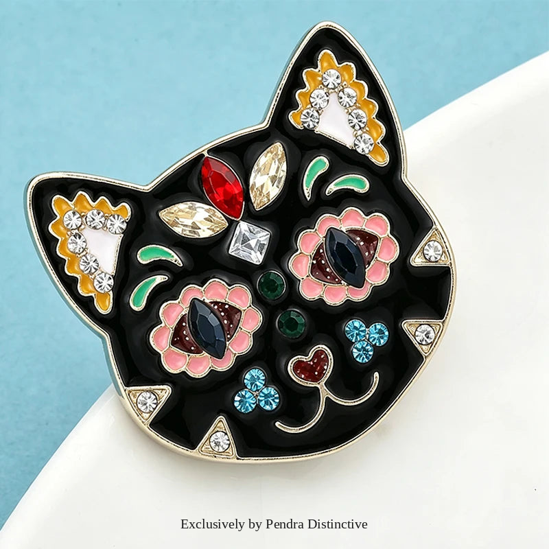 PENDRA Flower Cat Head Brooch