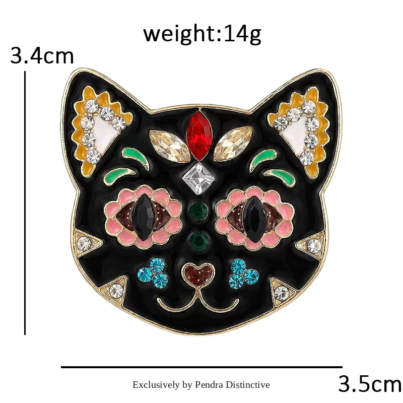 PENDRA Flower Cat Head Brooch