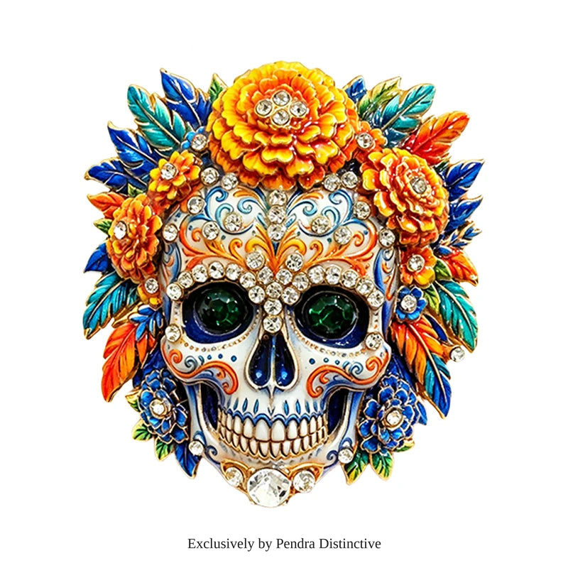 PENDRA Flowers Sugar Skull Brooch