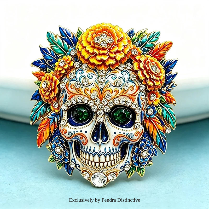 PENDRA Flowers Sugar Skull Brooch