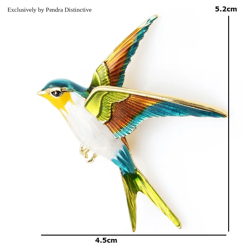 PENDRA Flying Swallow Enamel Bird Brooch