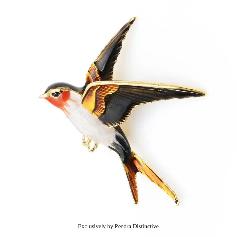 PENDRA Flying Swallow Enamel Bird Brooch