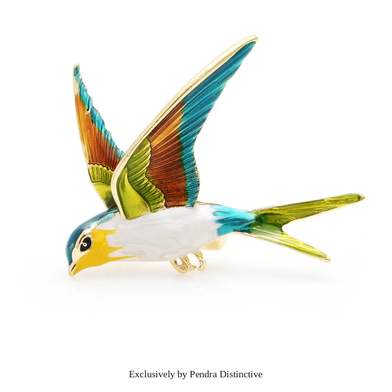 PENDRA Flying Swallow Enamel Bird Brooch