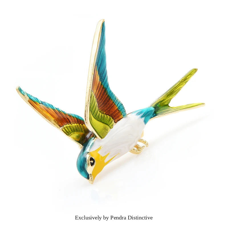 PENDRA Flying Swallow Enamel Bird Brooch