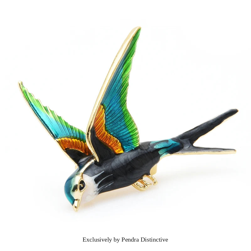PENDRA Flying Swallow Enamel Bird Brooch