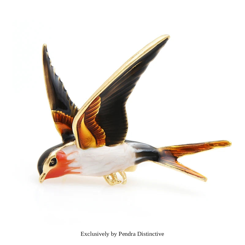 PENDRA Flying Swallow Enamel Bird Brooch