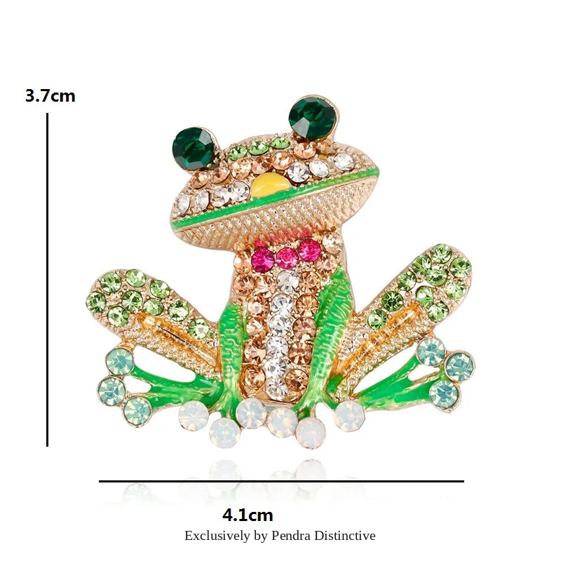 PENDRA Frogglow Rhinestone Frog Brooch