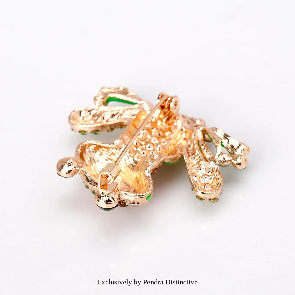 PENDRA Frogglow Rhinestone Frog Brooch