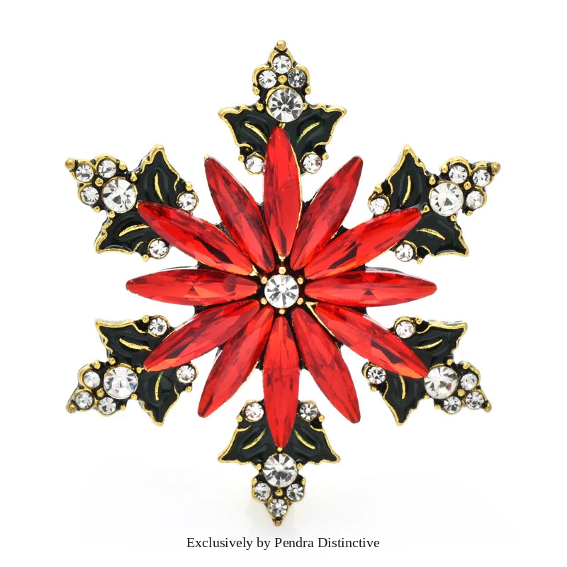PENDRA Frost Red Rhinestone Snowflake Christmas Brooch