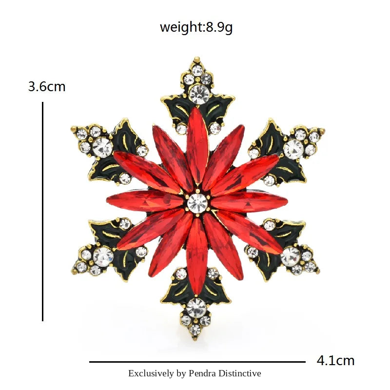 PENDRA Frost Red Rhinestone Snowflake Christmas Brooch