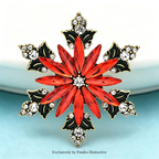 PENDRA Frost Red Rhinestone Snowflake Christmas Brooch