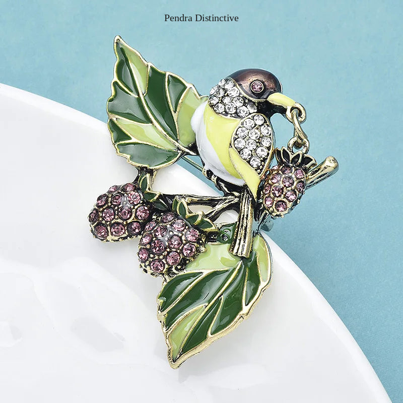 PENDRA Fruitbird Cute Fruit and Bird Brooch