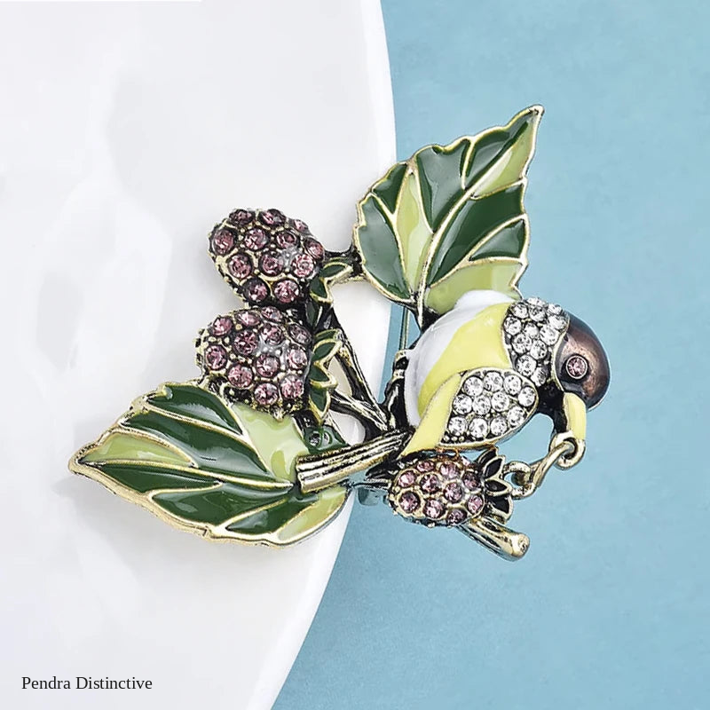PENDRA Fruitbird Cute Fruit and Bird Brooch