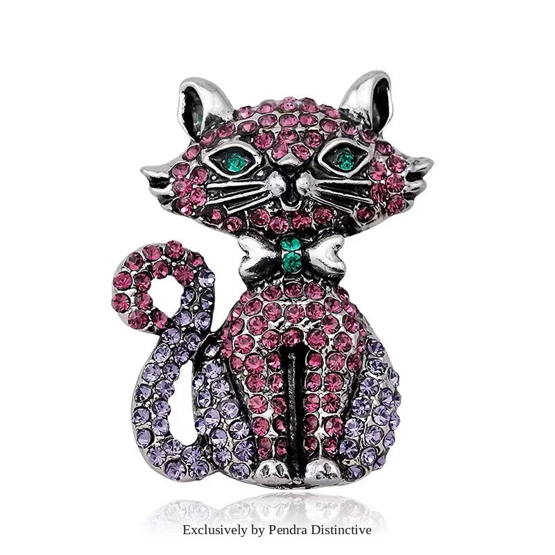 PENDRA Full Rhinestone Cat Brooch