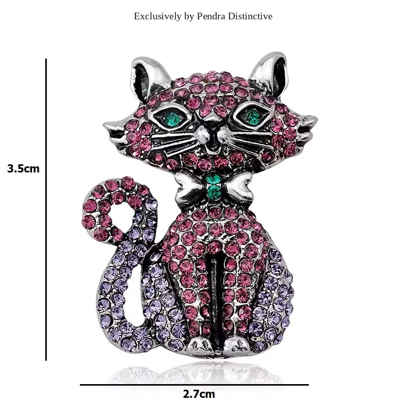 PENDRA Full Rhinestone Cat Brooch