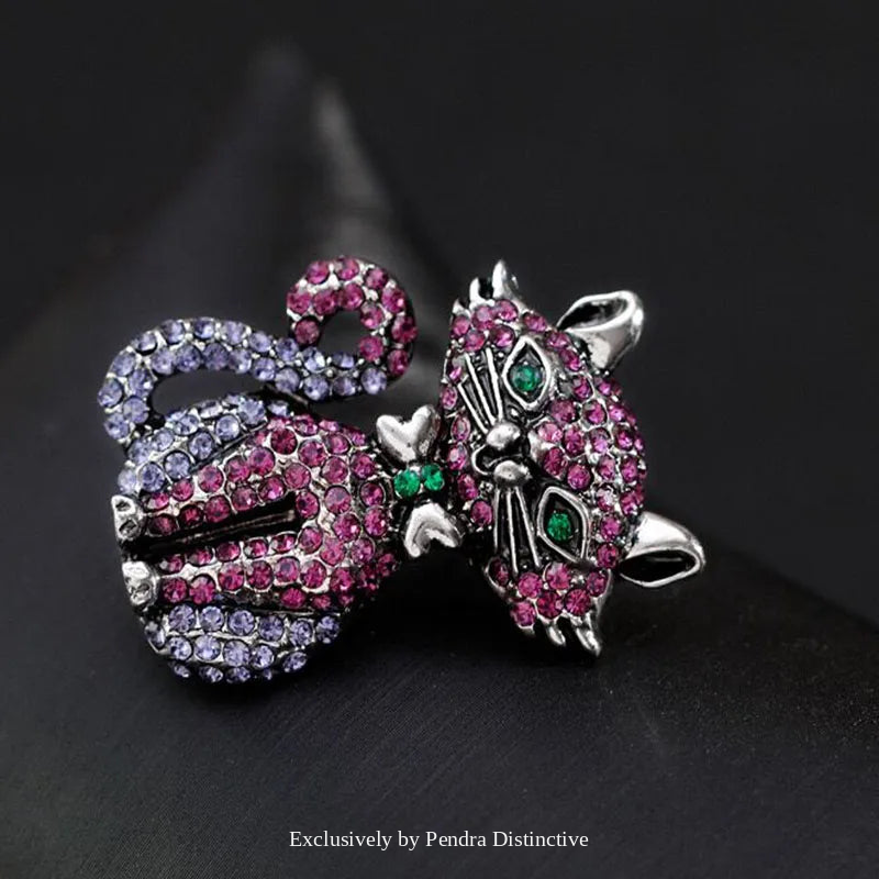 PENDRA Full Rhinestone Cat Brooch