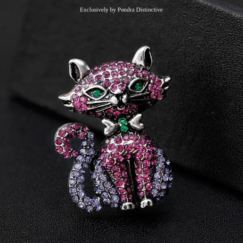 PENDRA Full Rhinestone Cat Brooch