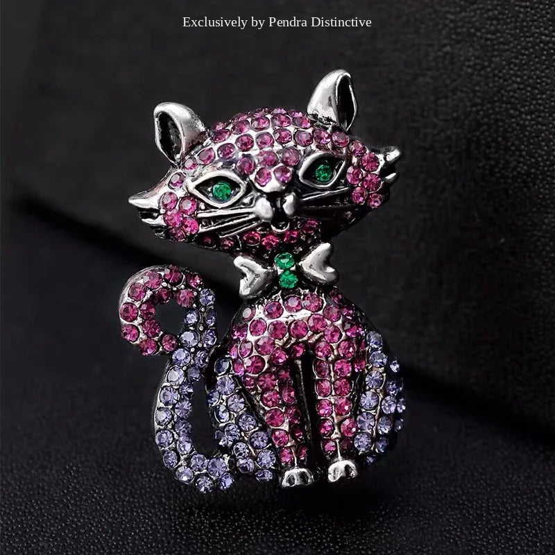 PENDRA Full Rhinestone Cat Brooch