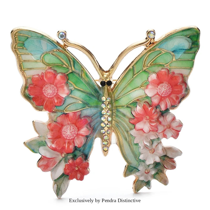 PENDRA Garden Butterfly Flower Brooch