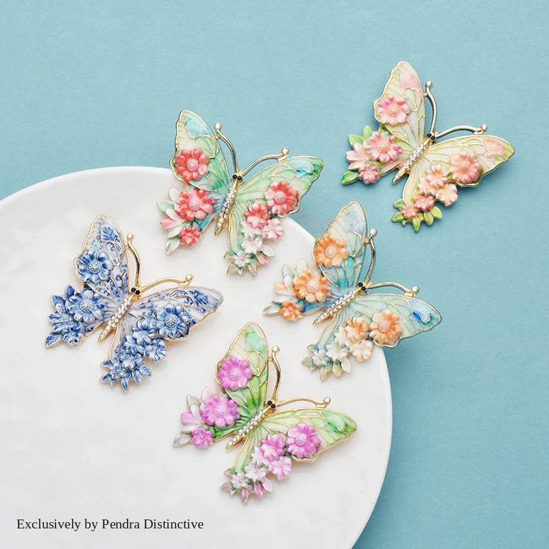 PENDRA Garden Butterfly Flower Brooch