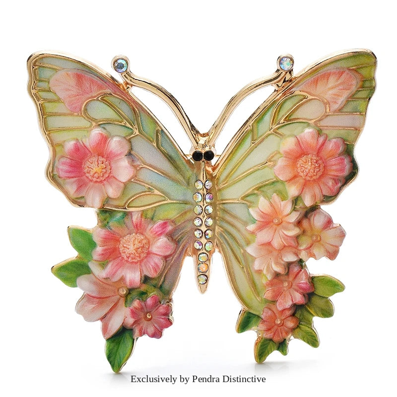PENDRA Garden Butterfly Flower Brooch