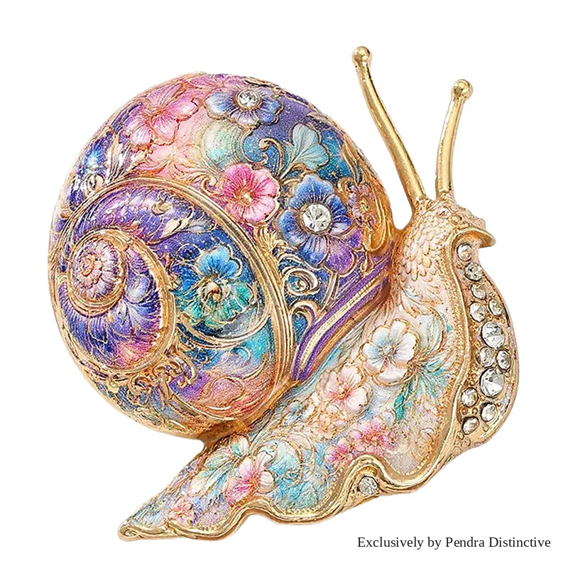 PENDRA Garden Snail Rhinestone Enamel Brooch