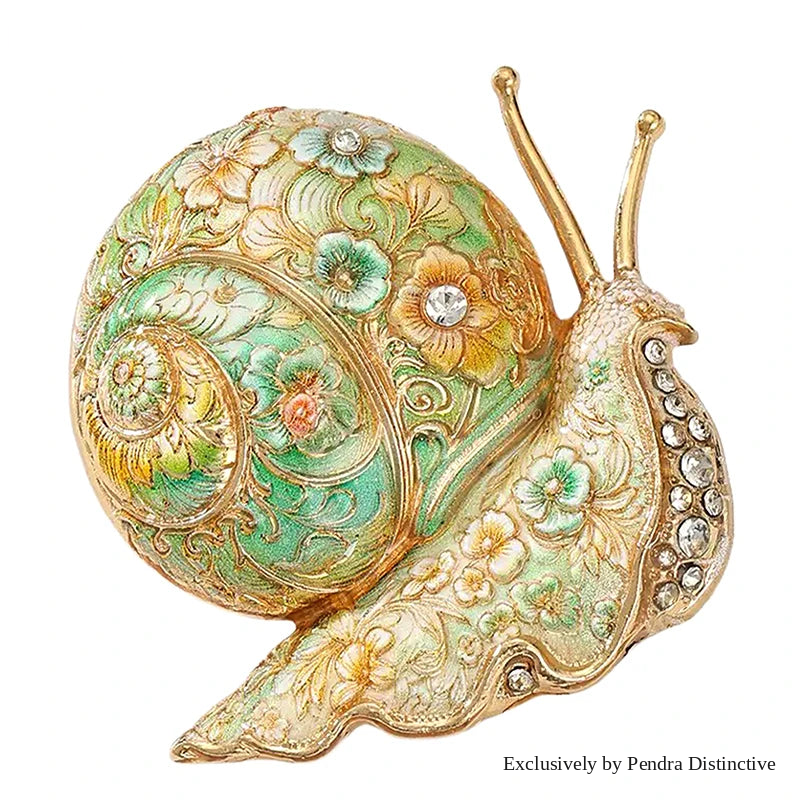 PENDRA Garden Snail Rhinestone Enamel Brooch