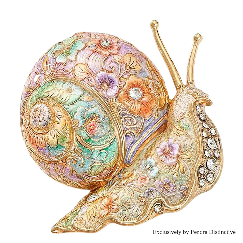 PENDRA Garden Snail Rhinestone Enamel Brooch