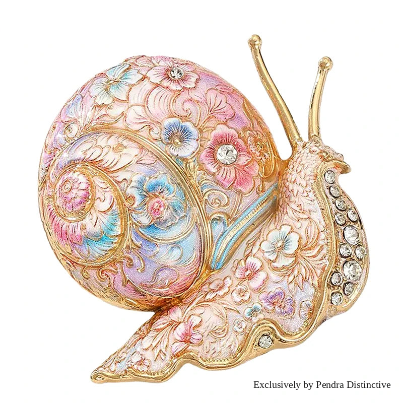 PENDRA Garden Snail Rhinestone Enamel Brooch