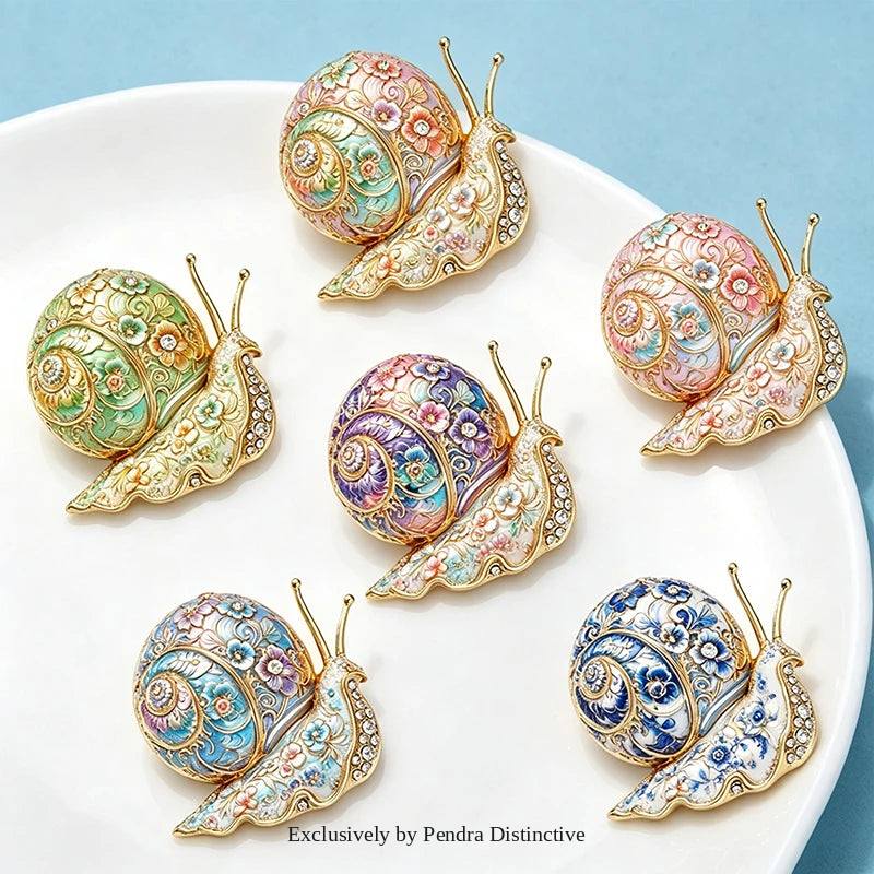 PENDRA Garden Snail Rhinestone Enamel Brooch