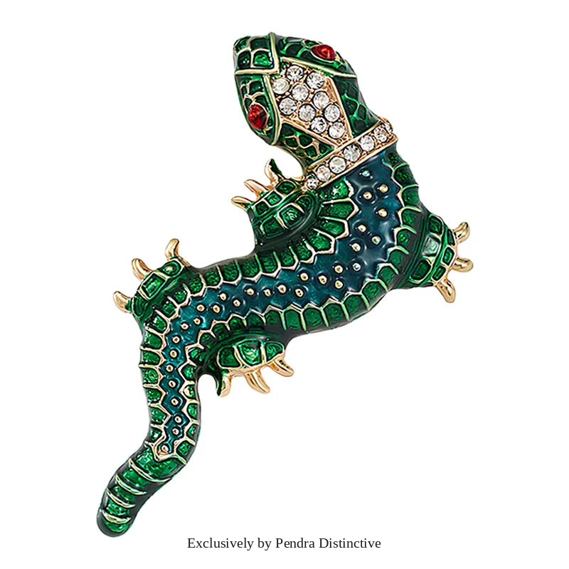 PENDRA Gecko Gleam Enamel Rhinestone Gecko Brooch