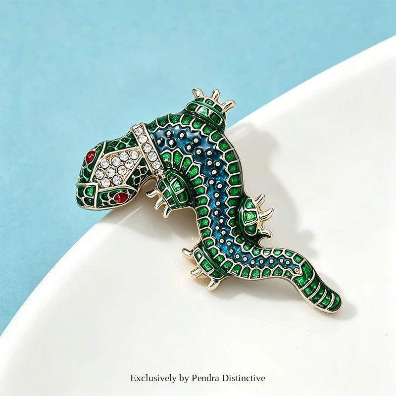 PENDRA Gecko Gleam Enamel Rhinestone Gecko Brooch