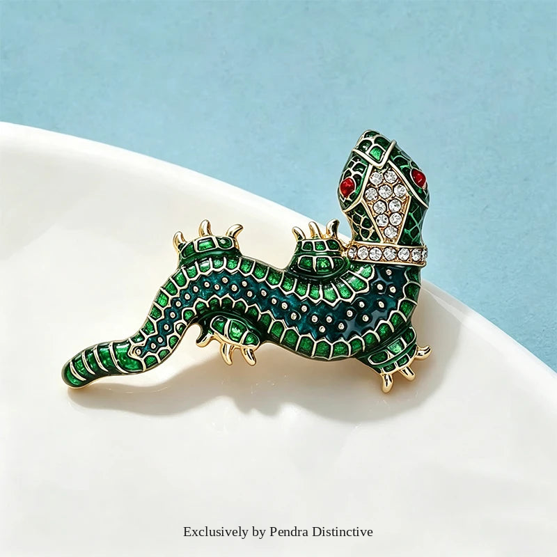 PENDRA Gecko Gleam Enamel Rhinestone Gecko Brooch
