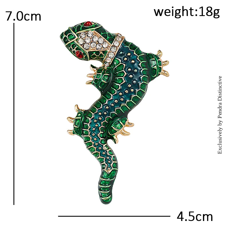 PENDRA Gecko Gleam Enamel Rhinestone Gecko Brooch