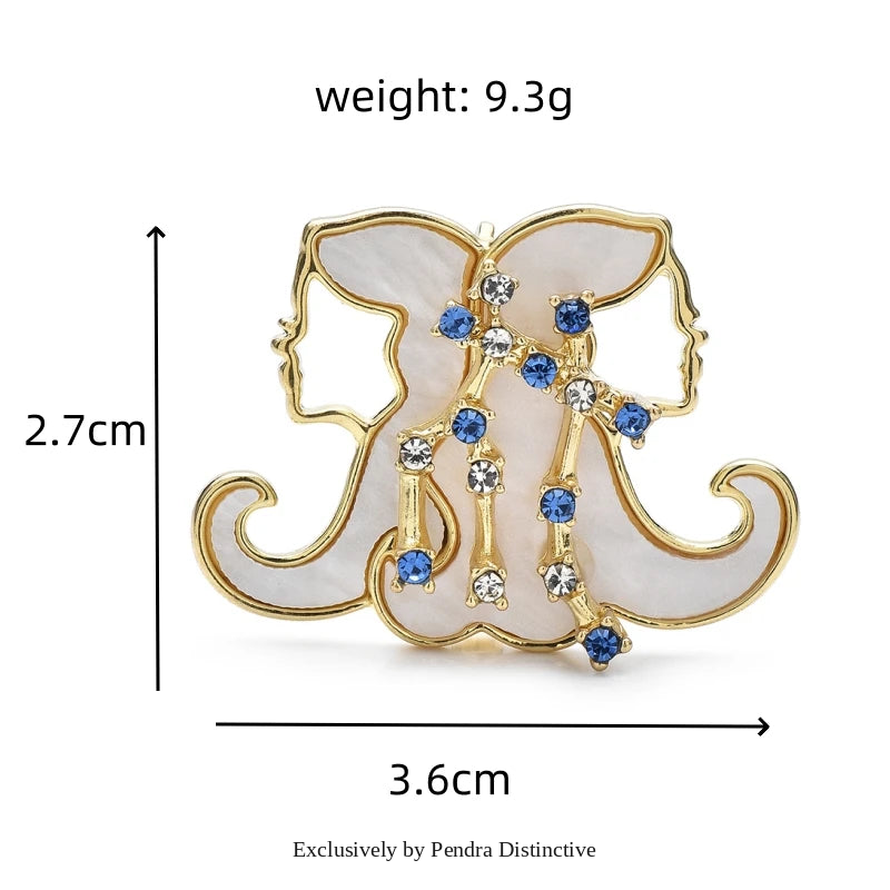 PENDRA Gemini Rhinestone Zodiac Star Brooch