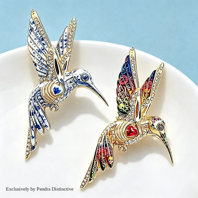 PENDRA Gemwing Rhinestone Hummingbird Brooch