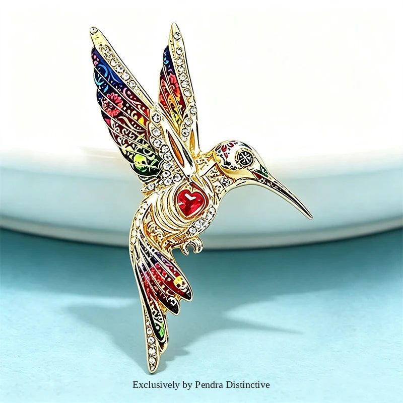 PENDRA Gemwing Rhinestone Hummingbird Brooch