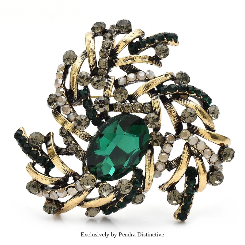 PENDRA Geometra Retro Crystal Geometric Flower Brooch