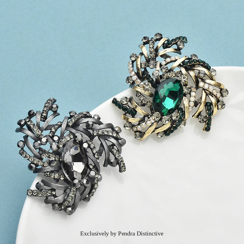 PENDRA Geometra Retro Crystal Geometric Flower Brooch