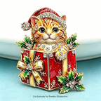 PENDRA Giftbox Rhinestone Christmas Cat Brooch