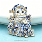 PENDRA Giftbox Rhinestone Christmas Cat Brooch