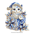 PENDRA Giftbox Rhinestone Christmas Cat Brooch