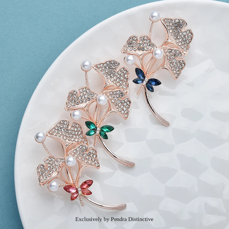 PENDRA Gingkoelle Rhinestone Ginkgo Leaf Brooch