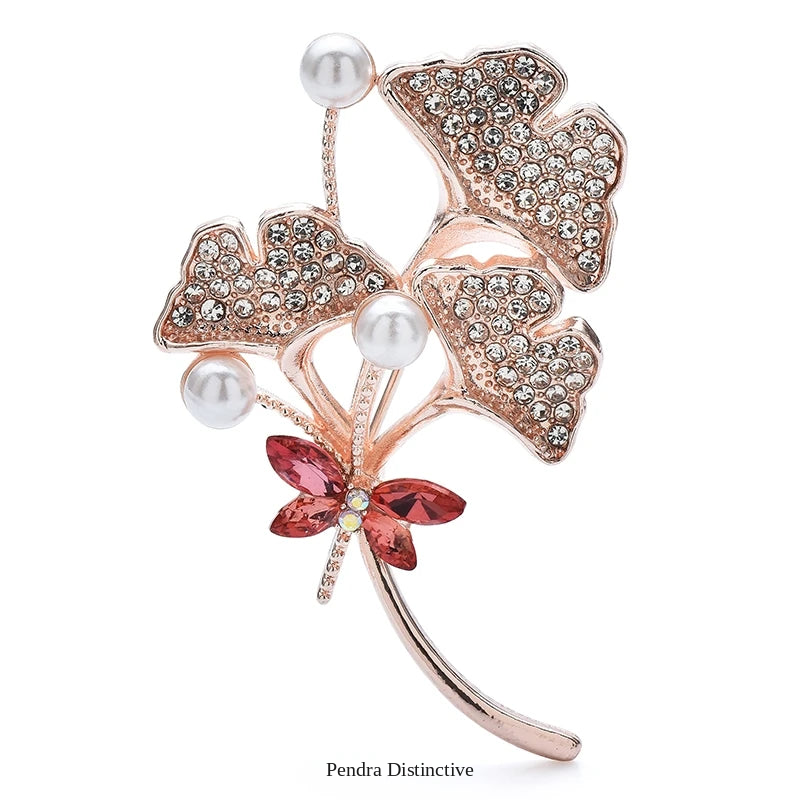 PENDRA Gingkoelle Rhinestone Ginkgo Leaf Brooch
