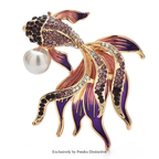 PENDRA Golden Fish Crystal Brooch