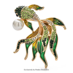 PENDRA Golden Fish Crystal Brooch