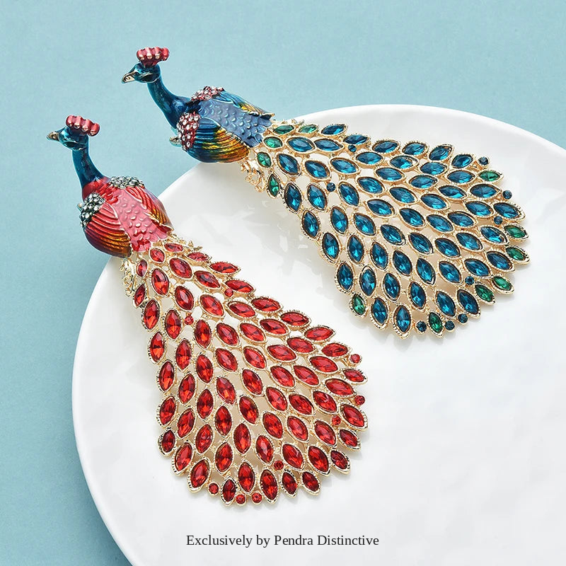 PENDRA Grand Peacock Enamel Bird Brooch
